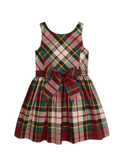 Abito da bambina in taffetà, motivo scozzese al-over nelle tonalità di rosso/verde/panna. POLO RALPH LAUREN | 312980345001